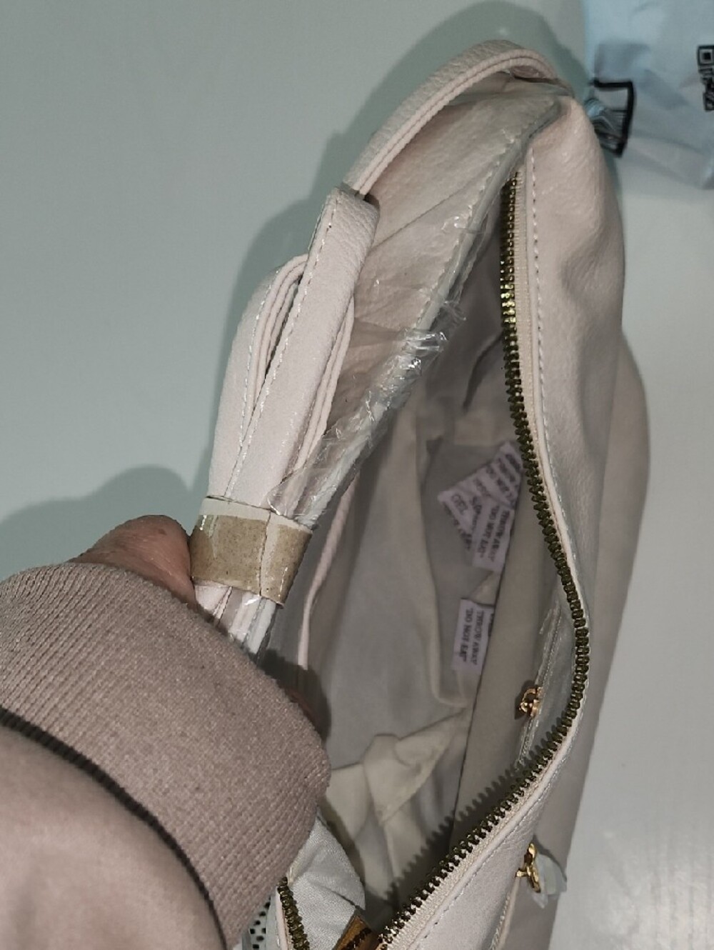 Perforated Light Cream Crossbody Bag with Top Zip - Picture 6 of 6